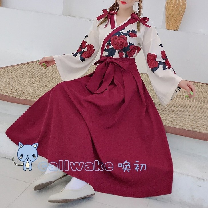 国牌原创日常学生汉服复古套装和风和服可爱软...