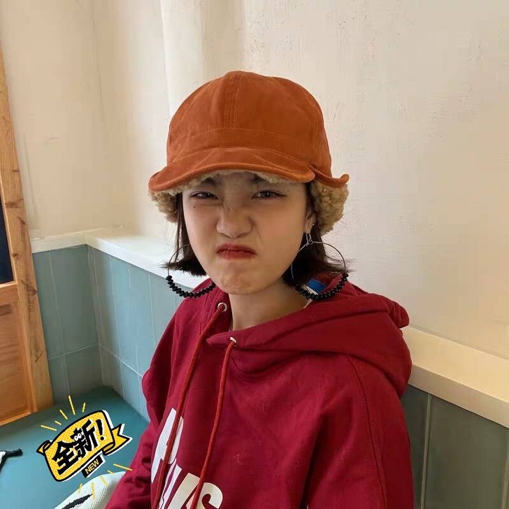 全新 帽子女日系护耳鸭舌帽潮韩版休闲羊羔绒...