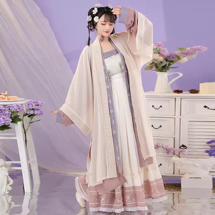 清梳原创芳华宋制汉服女长褙子对襟长衫吊带薄...