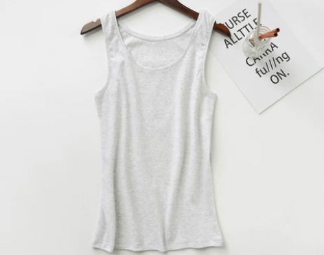 女士纯棉打底背心 夏季螺纹浅灰 弹力棉 贴...