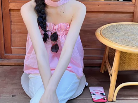 甜美减龄粉色无袖背心女夏季外穿内搭小个子纯...