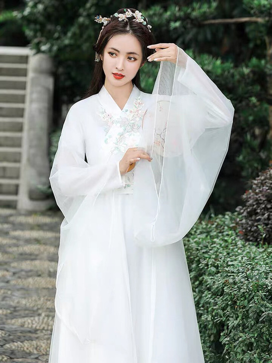 忆纱曼舞白色汉服女飘逸超仙气原创正品中国风...