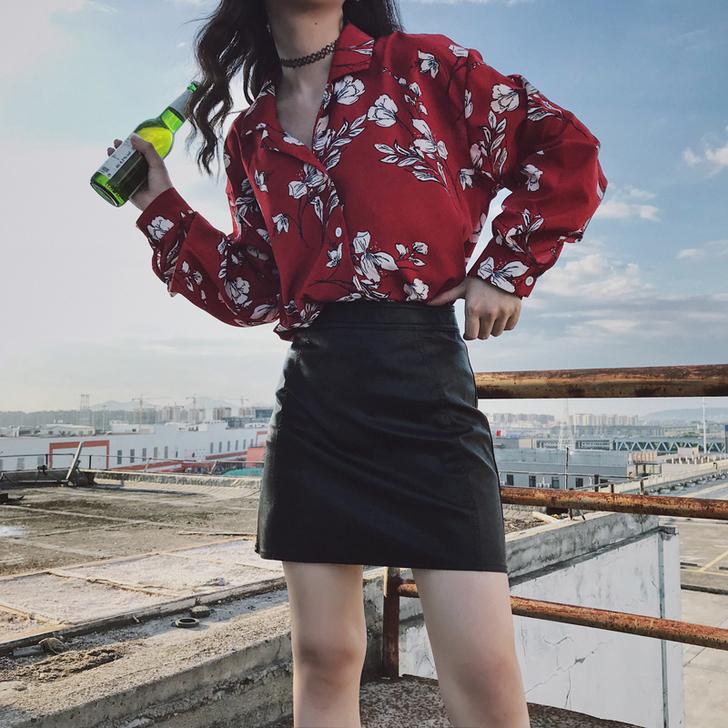 防走光PU皮裙女夏黑色短裙子a字裙复古港风