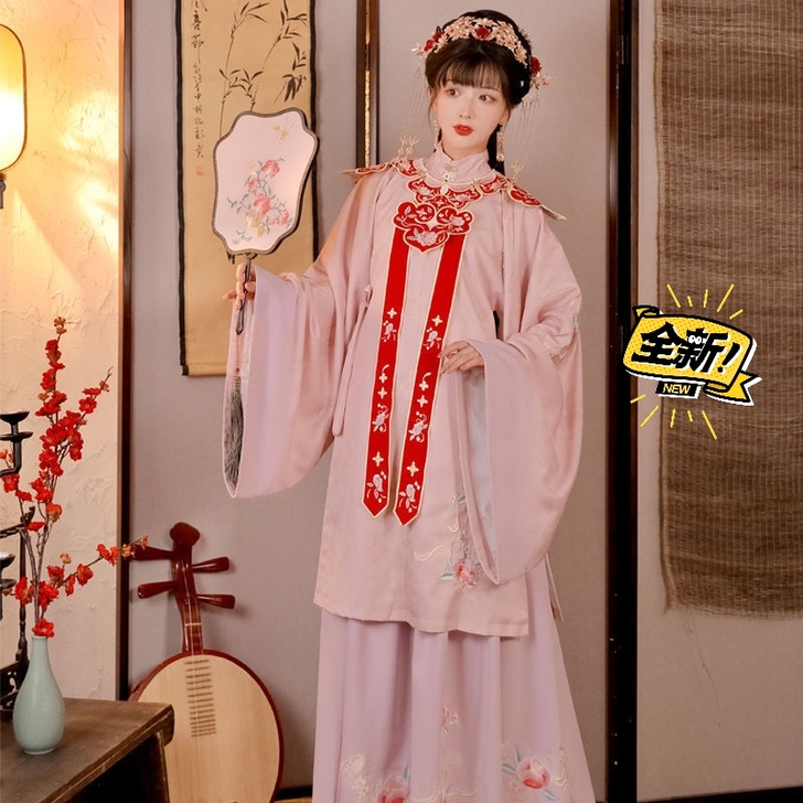 茗月萱（花期）明制立领婚嫁齐腰汉服女长袄斜...