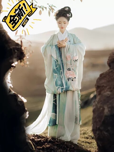 七月夕 新雨汉服女交领襦裙魏晋制汉服印花齐...
