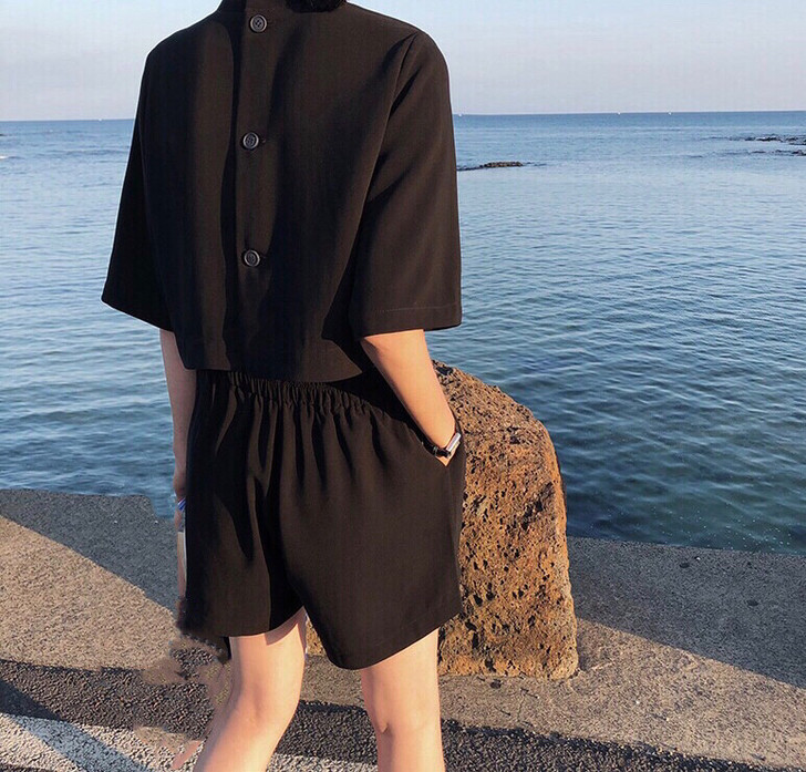 泛泛家 后背纽扣连体裤 黑色 S码