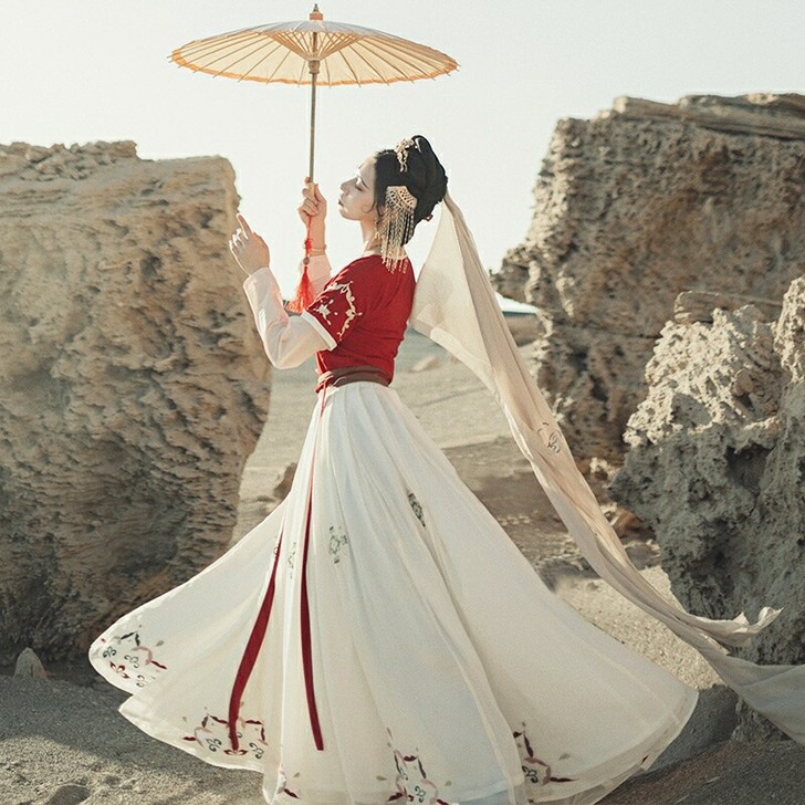 七月夕梵音坦领齐腰襦裙重工春夏款一片式汉服