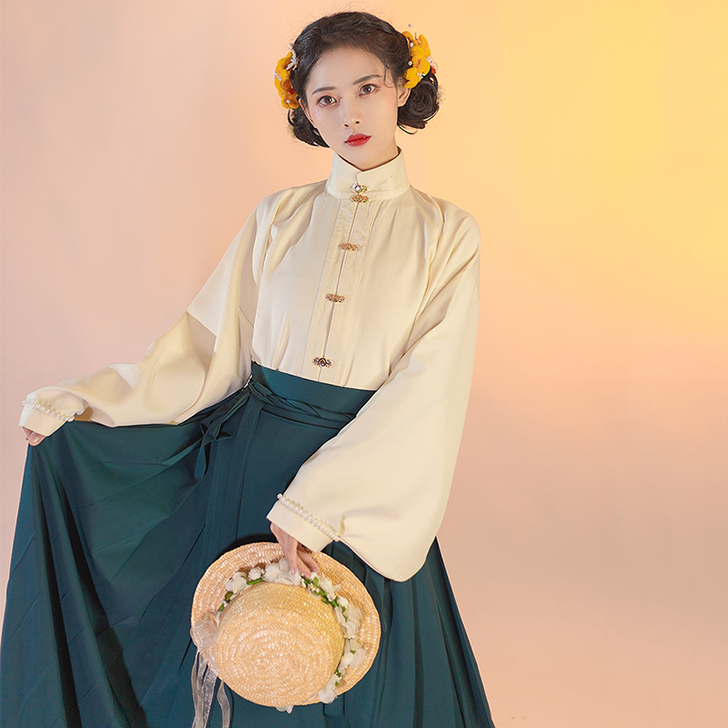 青渊原创正品汉服女明制方领对襟短袄绣花齐腰...