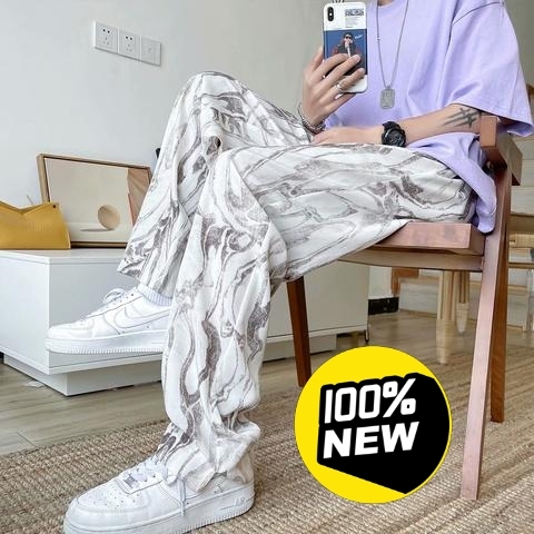 渲染休闲裤男夏季薄款扎染九分裤嘻哈潮牌宽松...