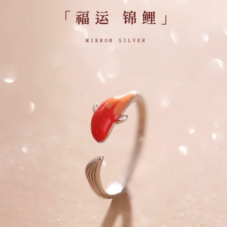 福运锦鲤纯银925戒指女小众中国风指环滴油...