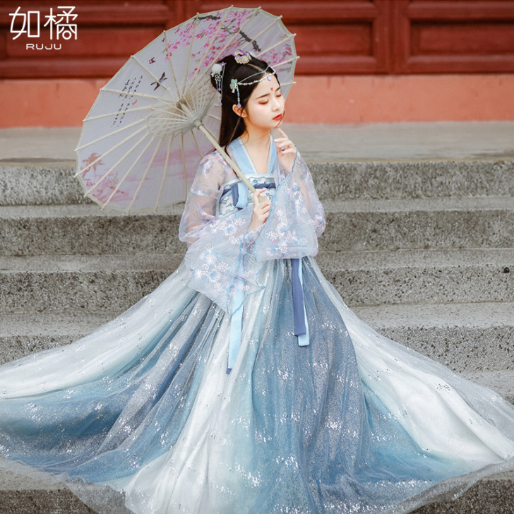 汉服女中国风原创改良广袖流仙裙齐腰飘逸古风...