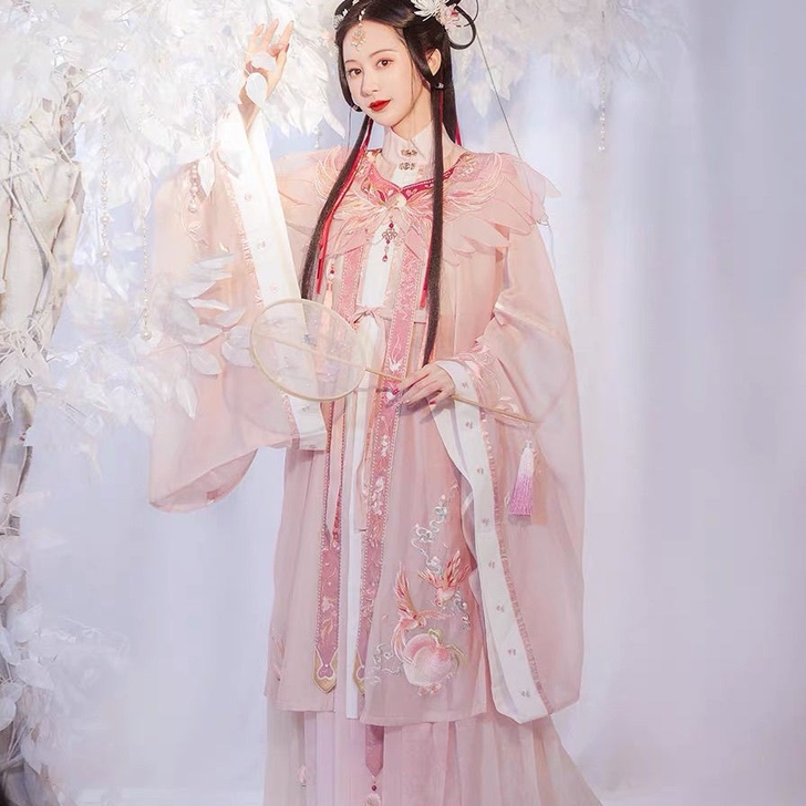 钟灵记 芝芝桃桃:褶裙汉服竖领对襟衫纱吊带...