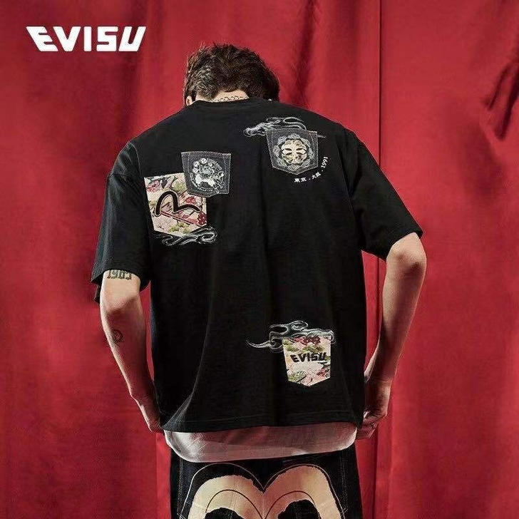 21SS男士海鸥标志刺绣多口袋宽版T恤