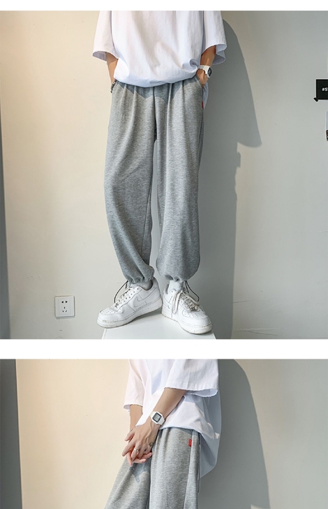 灰色抽绳运动裤直筒阔腿卫裤休闲裤宽松潮流