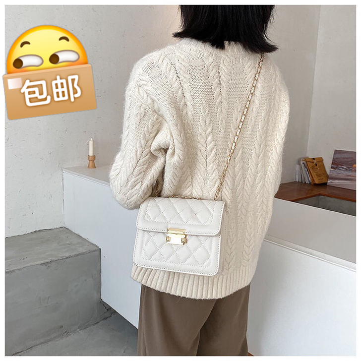 2021网红新款潮时尚菱格链条包ins风纯...