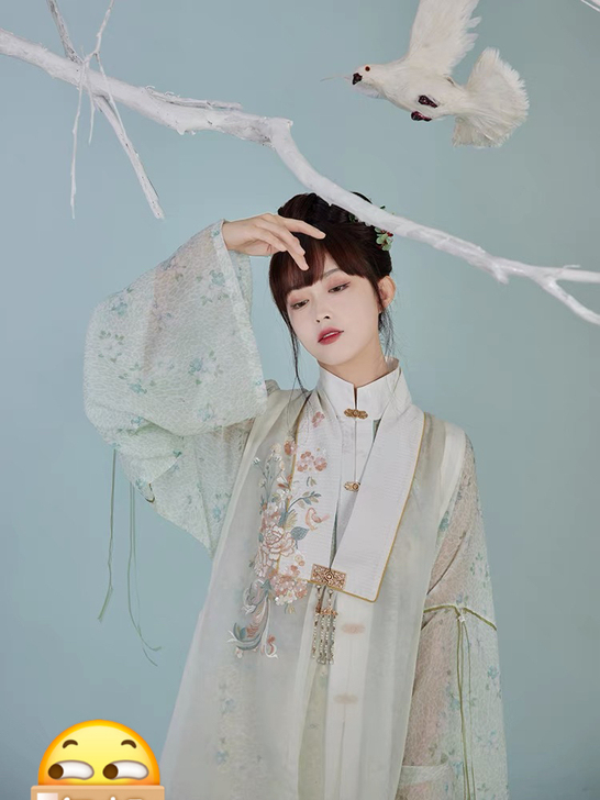七月夕 青雾 明制立领对襟长衫绣花比甲仿妆...