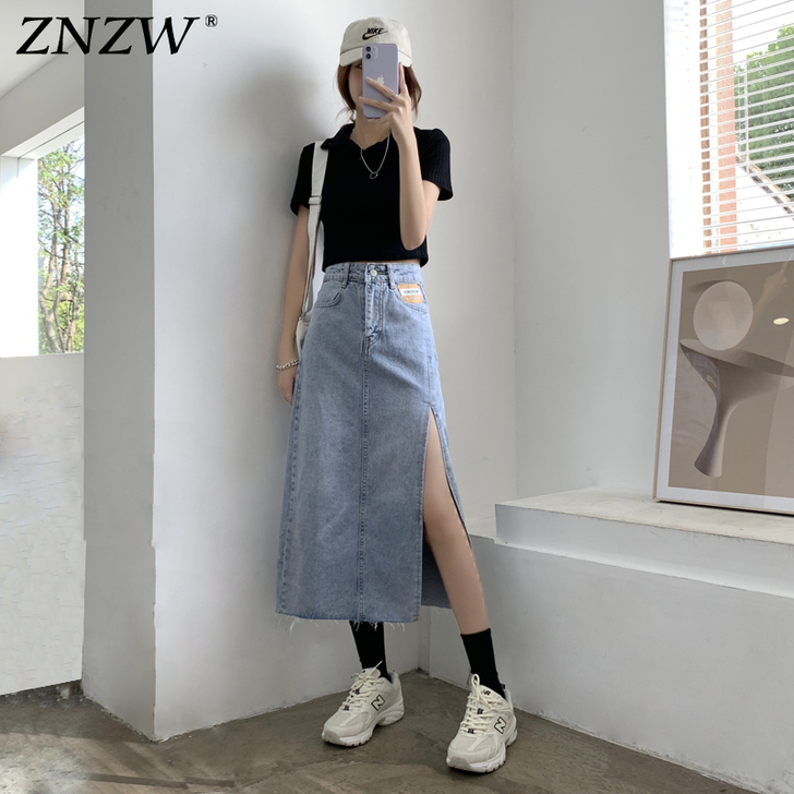 ZNZW牛仔半身裙2021夏款高腰显瘦a字...