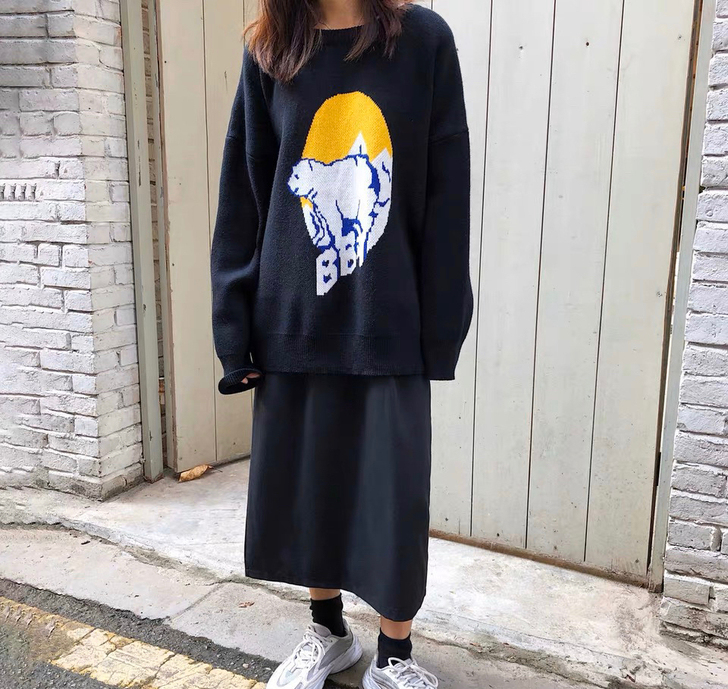 黑色开叉半身裙A字裙
