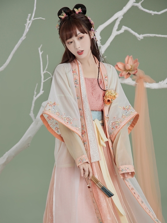 七月夕 冰橙 宋制吊带飞机袖短衫绣花长衫齐...