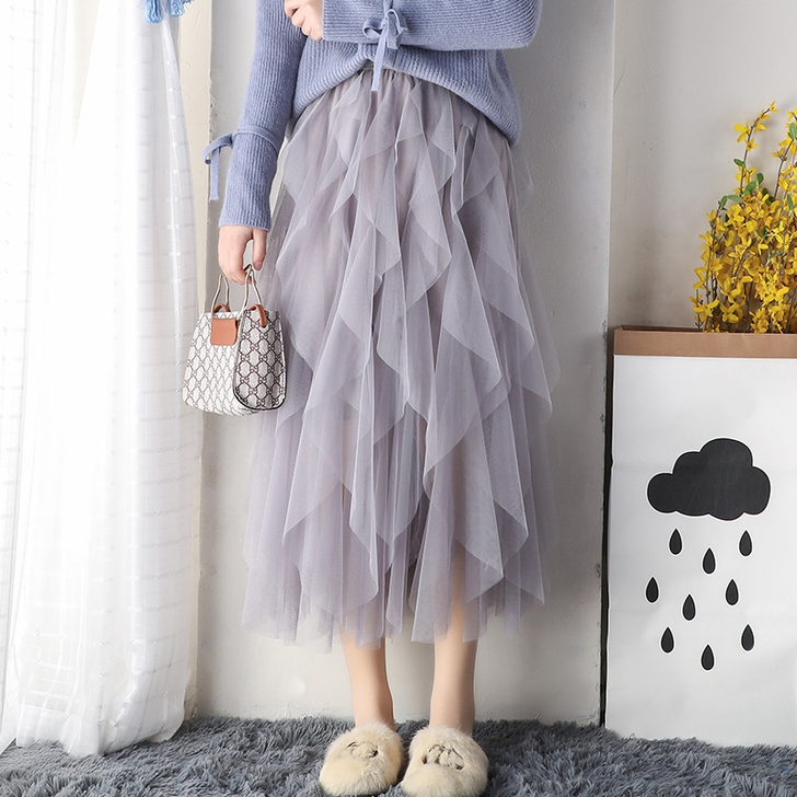 纱裙女半身春网纱蓬蓬裙2019流行不规则蛋...