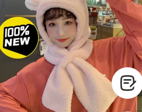 可可爱爱小熊耳朵帽子围巾一体连帽女冬季韩版...