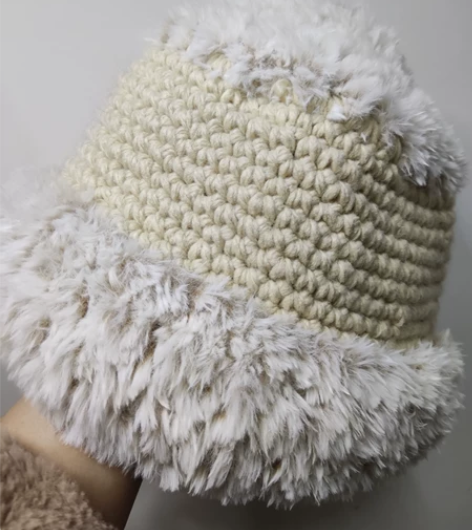 毛毛帽子手工编织毛线帽女防寒保暖针织帽秋冬...