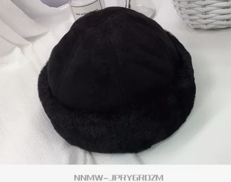 秋冬麂皮绒瓜皮帽复古卷边休闲地主帽东北男女...