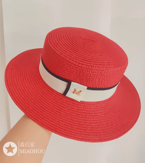 帽子女夏季出游海边M标平顶礼帽小清新遮阳帽...