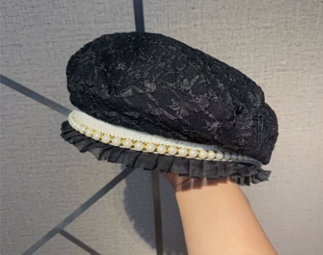 珍珠装饰淑女风贝雷帽，洋气，清仓特价包邮#...