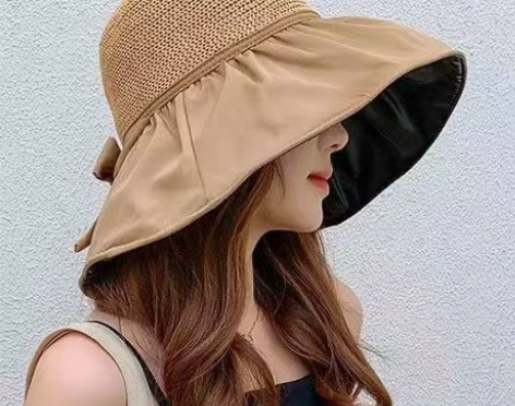 夏季防晒黑胶蝴蝶结遮阳帽女日韩帽子防紫外线...