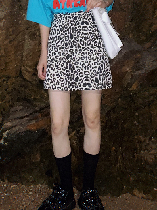 豹纹短裙女复古百搭高腰显瘦一步裙a字裙性感...