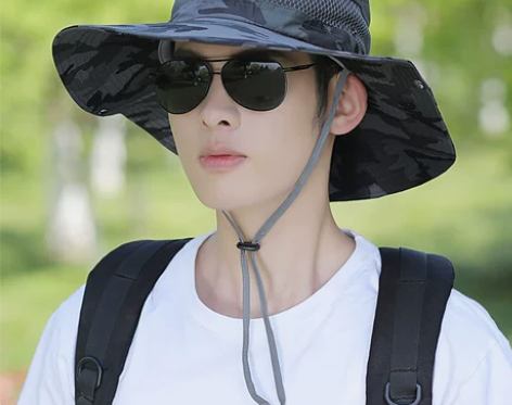 渔夫帽男夏季帽子迷彩大檐遮阳帽户外登山防晒...