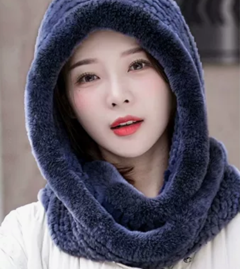 编织獭兔毛风雪帽全包型围巾帽子一体冬季保暖...