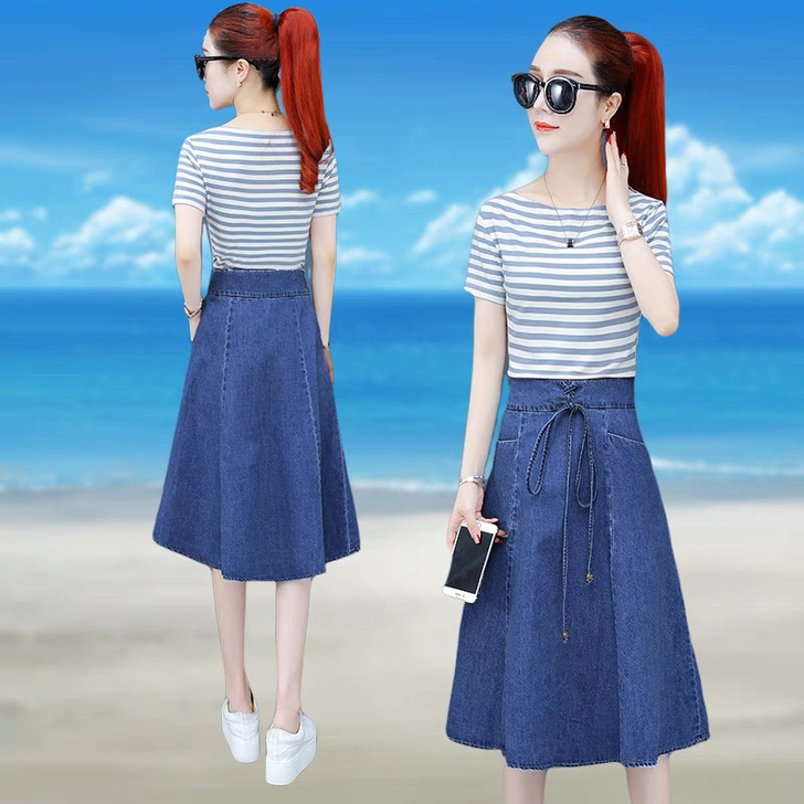 高腰牛仔半身裙伞裙女蓬蓬裙a字夏季新款中长...