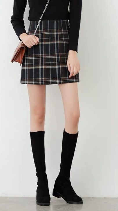 高腰格子A字裙