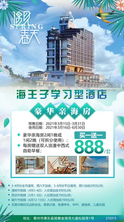 惠州巽寮湾海王子学习型酒店买一送一