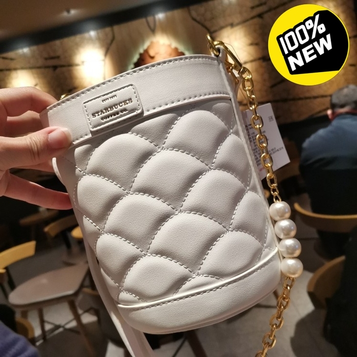 星巴克白色水桶包和不锈铁保温杯一套