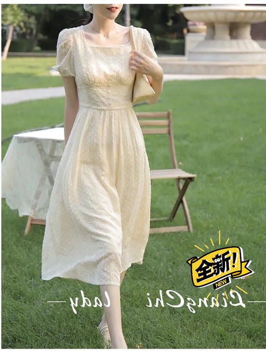 2021款款法式初恋甜美长款茶歇裙子设计感...