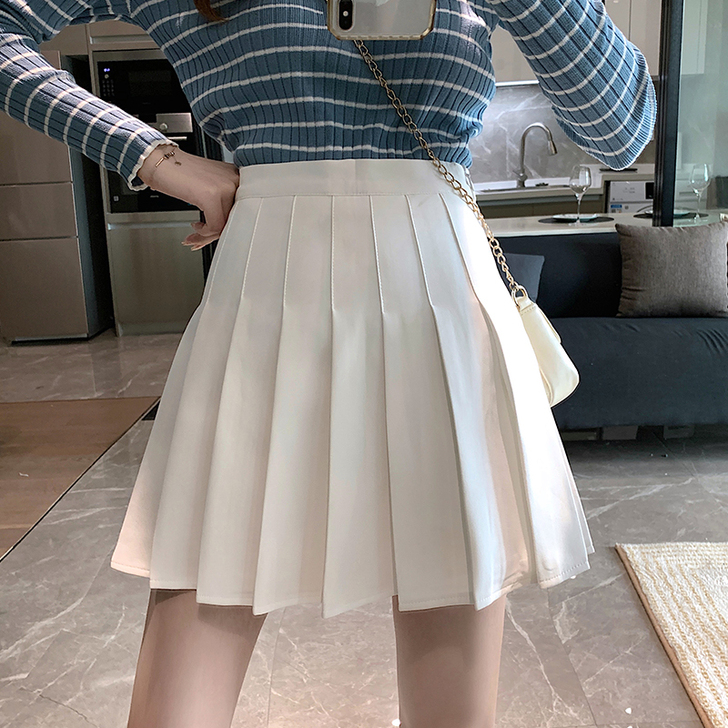 白色半身裙女夏季薄款学院风jk黑色百褶裙高...