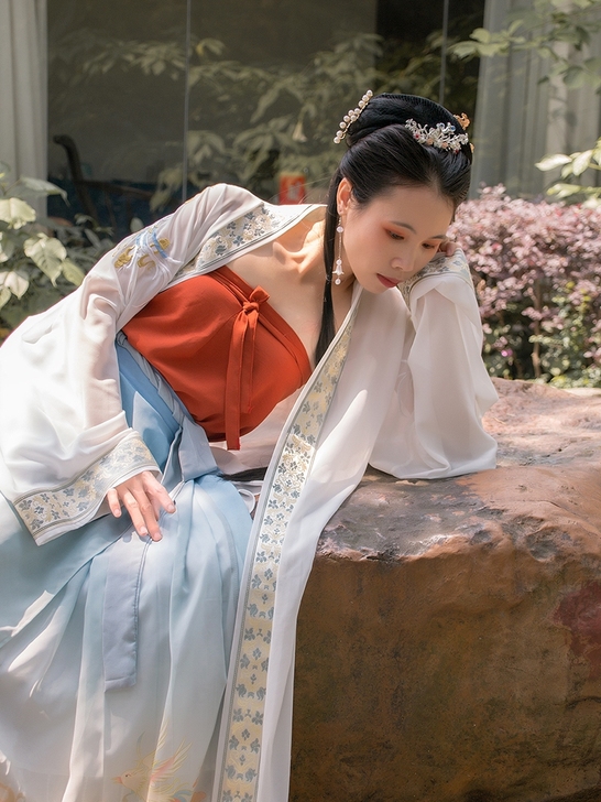 海棠落  夏季宋制褙子 印花百迭裙 三角褶...