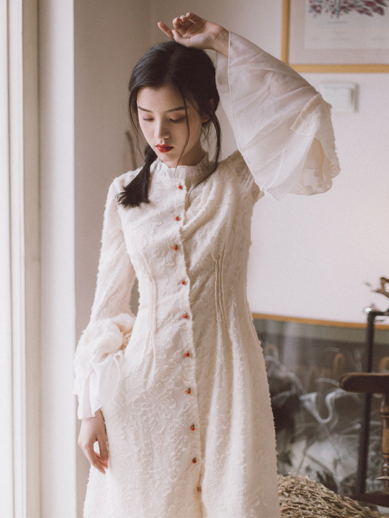 复古法式少女裙白色连衣裙初恋裙温柔裙超仙女...