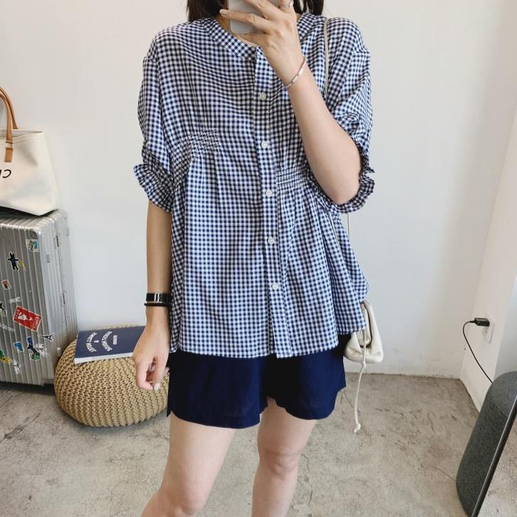 JUSTQ夏季推荐 韩版洋气小清新立领收腰...