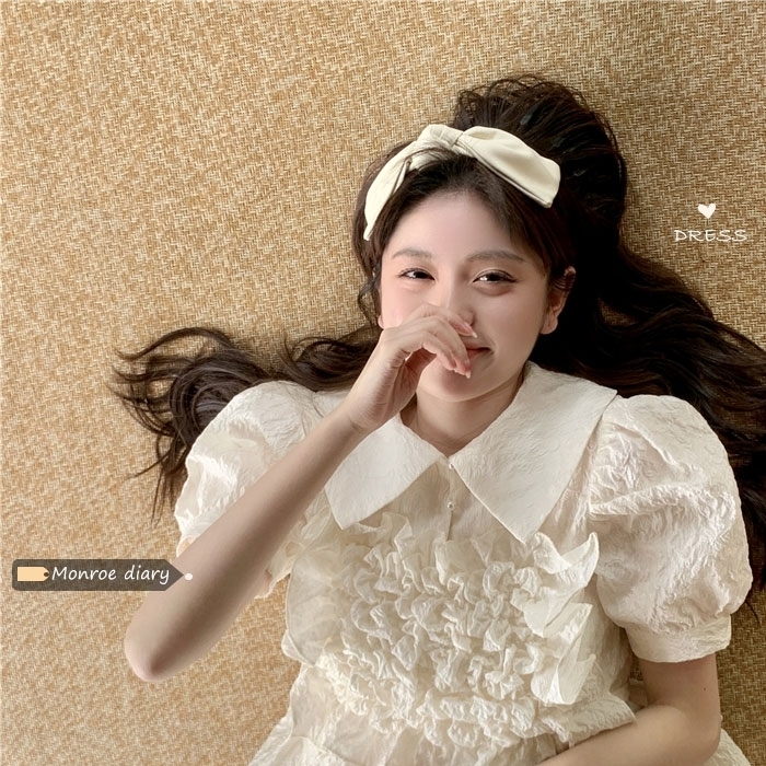 法式白色甜美泡泡袖仙女娃娃领连衣裙女夏小个...