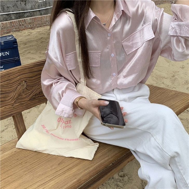粉色丝绸衬衫xl码 穿过一两次 适合大码胖...