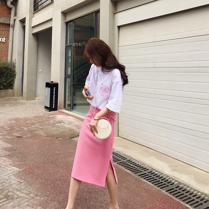 中长款半身裙2021新款春季开叉一步裙修身...