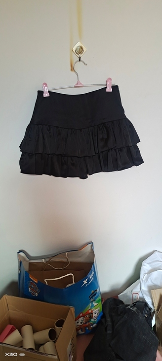 黑色高腰a字短裙半身裙女夏小个子绑带设计感...