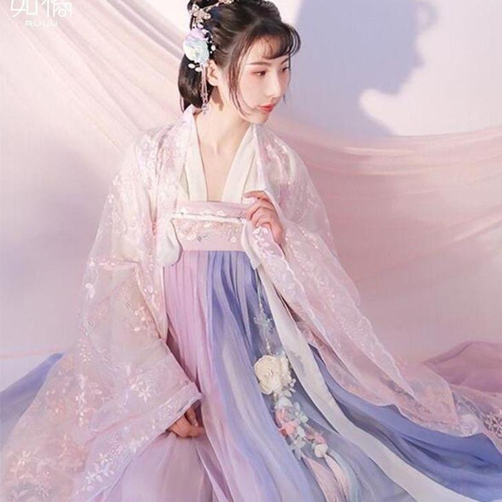 春樱紫蓝汉服女大袖衫春樱齐胸襦裙仙气飘逸学...