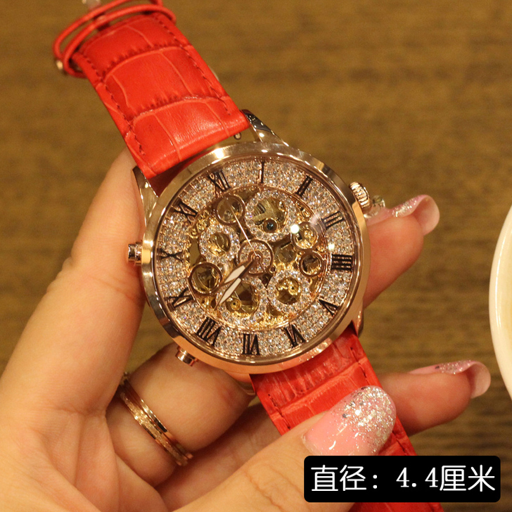 蒂玮娜正品大牌手表女水钻机械表女镂空大表盘...