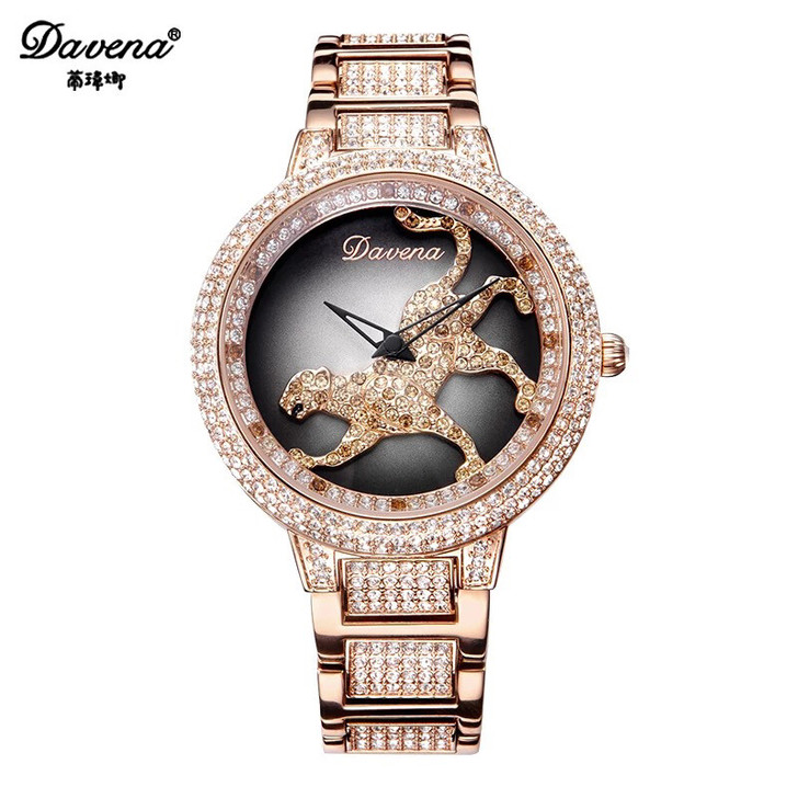 五成新 蒂玮娜女士手表简约水钻时尚豹子防水表