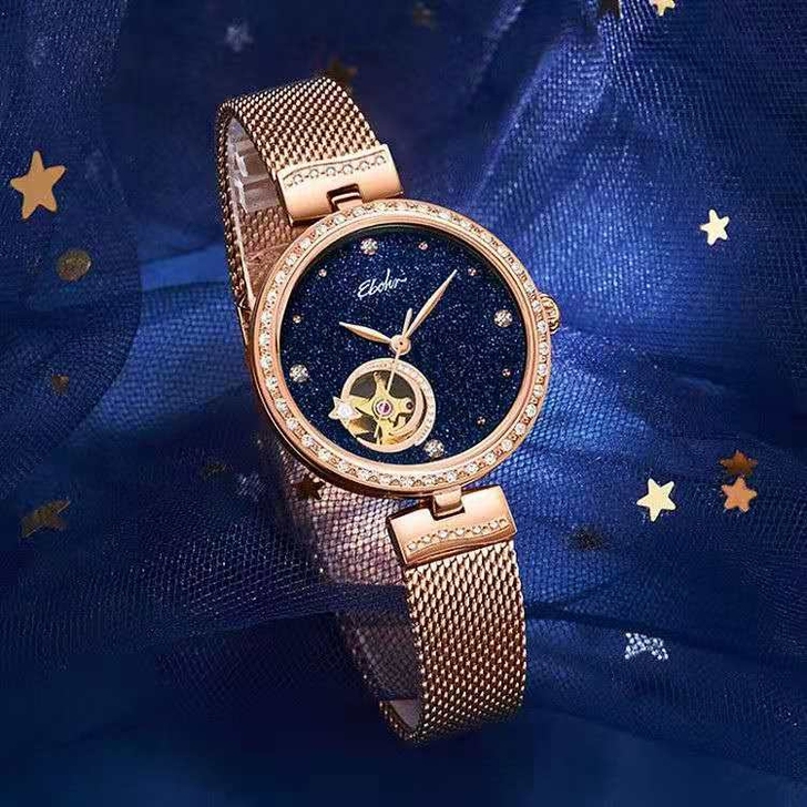 蝶恋花列星月镂空机械女表